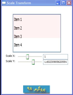 کد ScaleTransform برای ListBox و تغییر اندازه آیتمها با wpf و سی شارپ